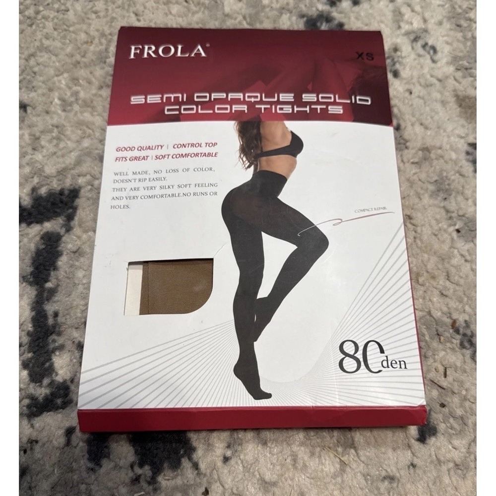 Frola 80 Denier Womens Sz XS X-Small Light Suntan Footed Pantyhose Tights